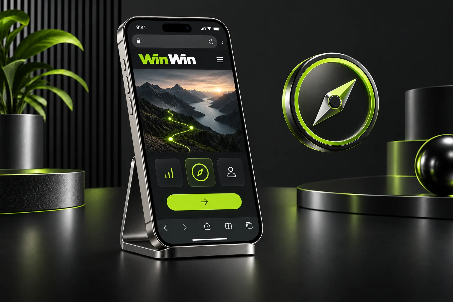 iPhone and a browser symbol for WinWin access